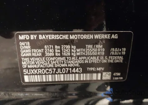 2018 BMW X5 xDrive35I z USA, uszkodzony, nr VIN 5UXKR0C57JL071443